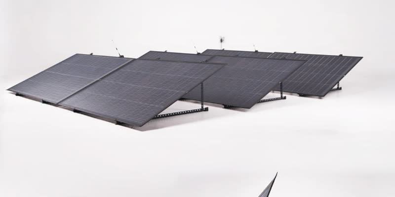 A row of semi-flexible Terrace Solar panels on stands.